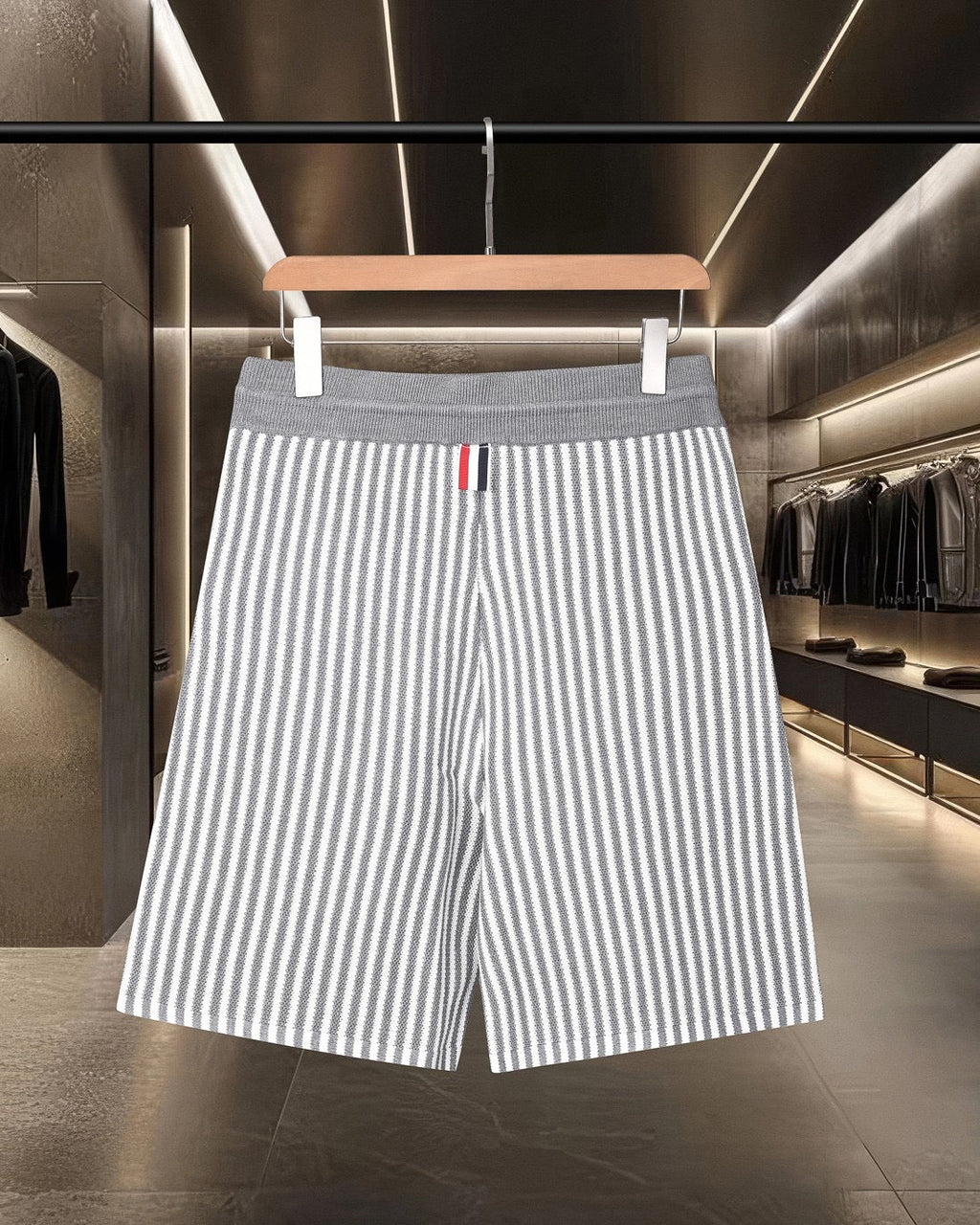 Thom Browne Style Four-Bar Stripe Knit Shorts