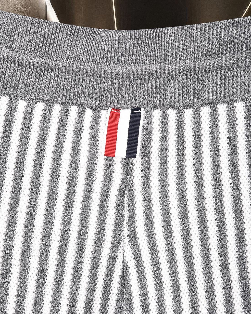 Thom Browne Style Four-Bar Stripe Knit Shorts