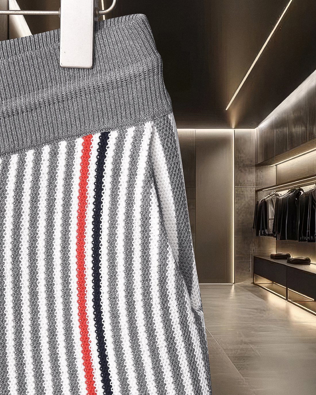 Thom Browne Style Four-Bar Stripe Knit Shorts