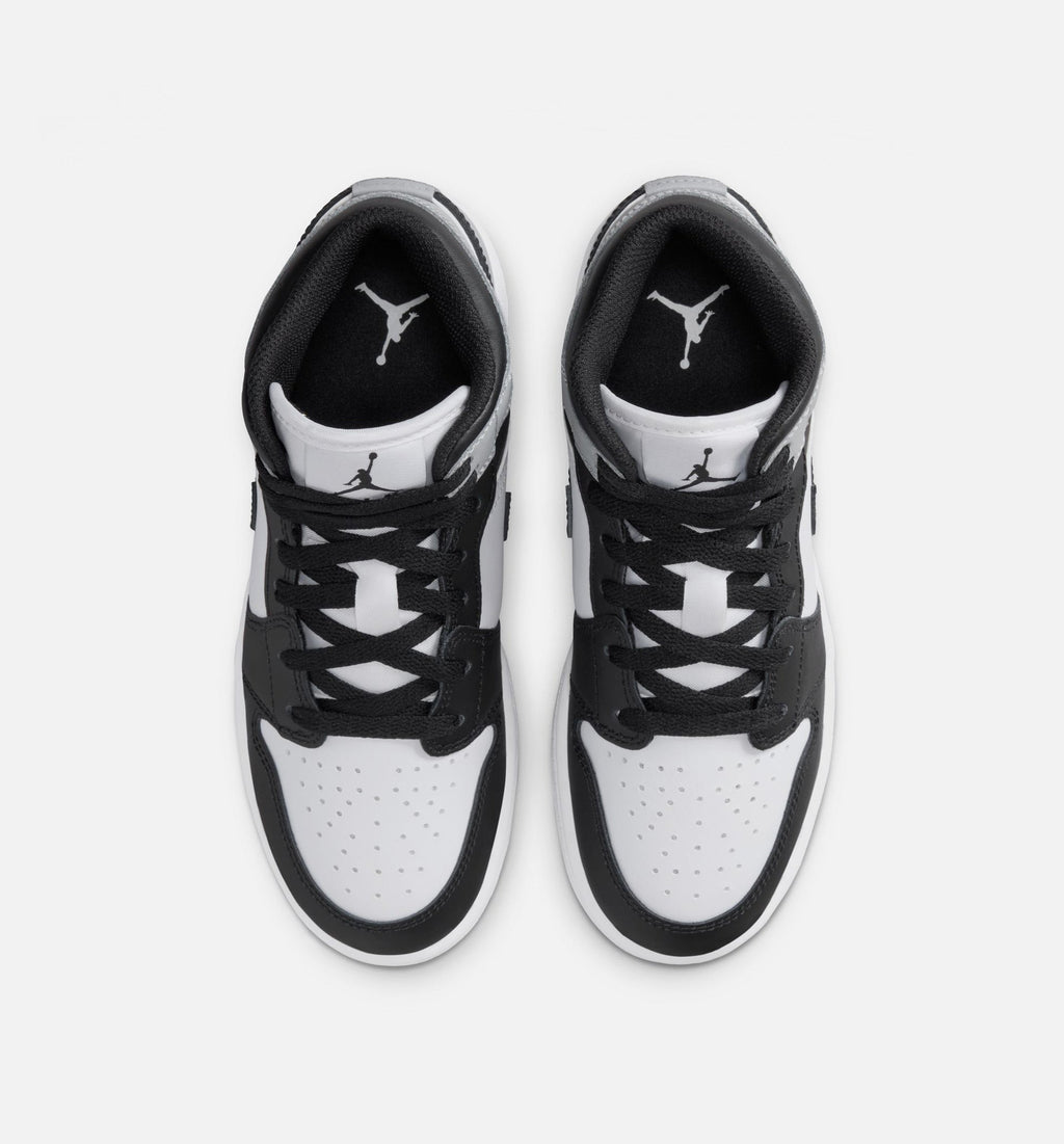 Air Jordan 1 Mid Grade School Lifestyle Shoes - White Light Smoke Grey Black