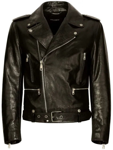 Dolce & Gabbana grained leather biker jacket