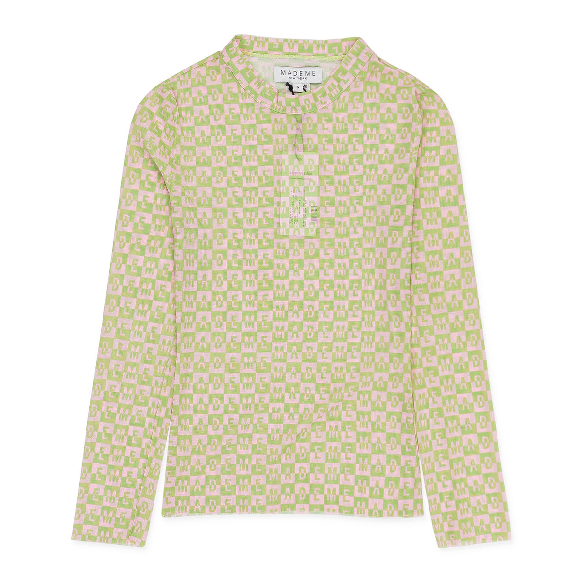 CHECKERED LOGO MESH LONG SLEEVE PINK/GREEN TOP