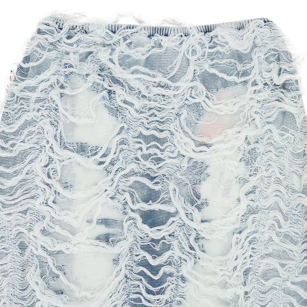 BLUE DENIM SHREDDED LONG MAXI SKIRT