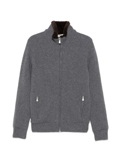 Barba fur-trim ribbed-knit jacket