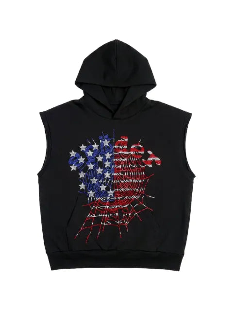 SP5DER OG Web rhinestone-embellished sleeveless hoodie