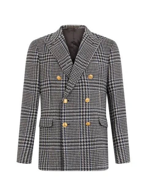 slowear Prince of Wales check double-breasted blazer