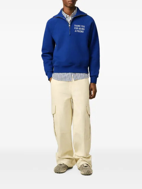AMI Paris blue zipped cotton "Thank you for being a friend" sweatshirt