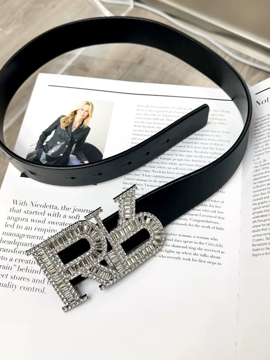 Rhinestone Letter Buckle Leather Belt Zinc Alloy Heavy Design Waist