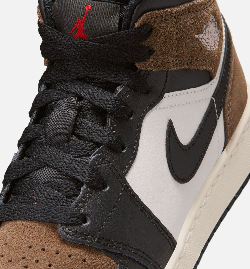 Air Jordan 1 Mid Grade School Lifestyle Shoes - Black / Phantom / Palomino / University Red