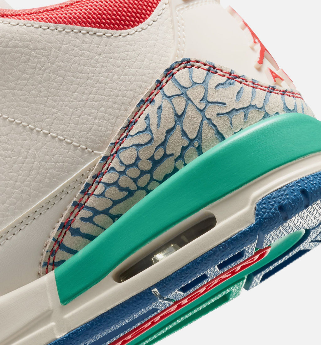 Air Jordan 3 Retro Play Your Way Grade School Sneakers - Chalk / Track Red / True Blue / Kinetic Green
