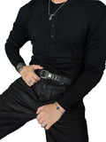 Dual Ring Tag Leather Belt Vegetable Tanned Black Waist Belt