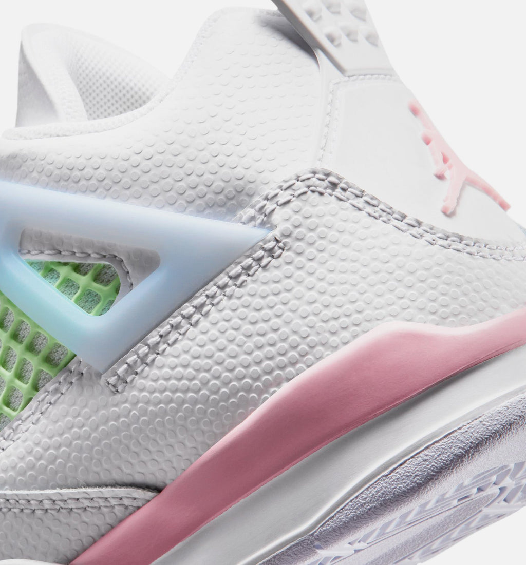 Air Jordan 4 Retro Medium Soft Pink Preschool Girls' Sneakers - White / Soft Pink / Blue