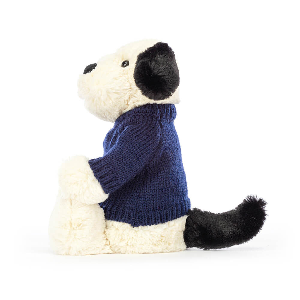 Bashful Black & Cream Puppy with Personalized Navy Jumper