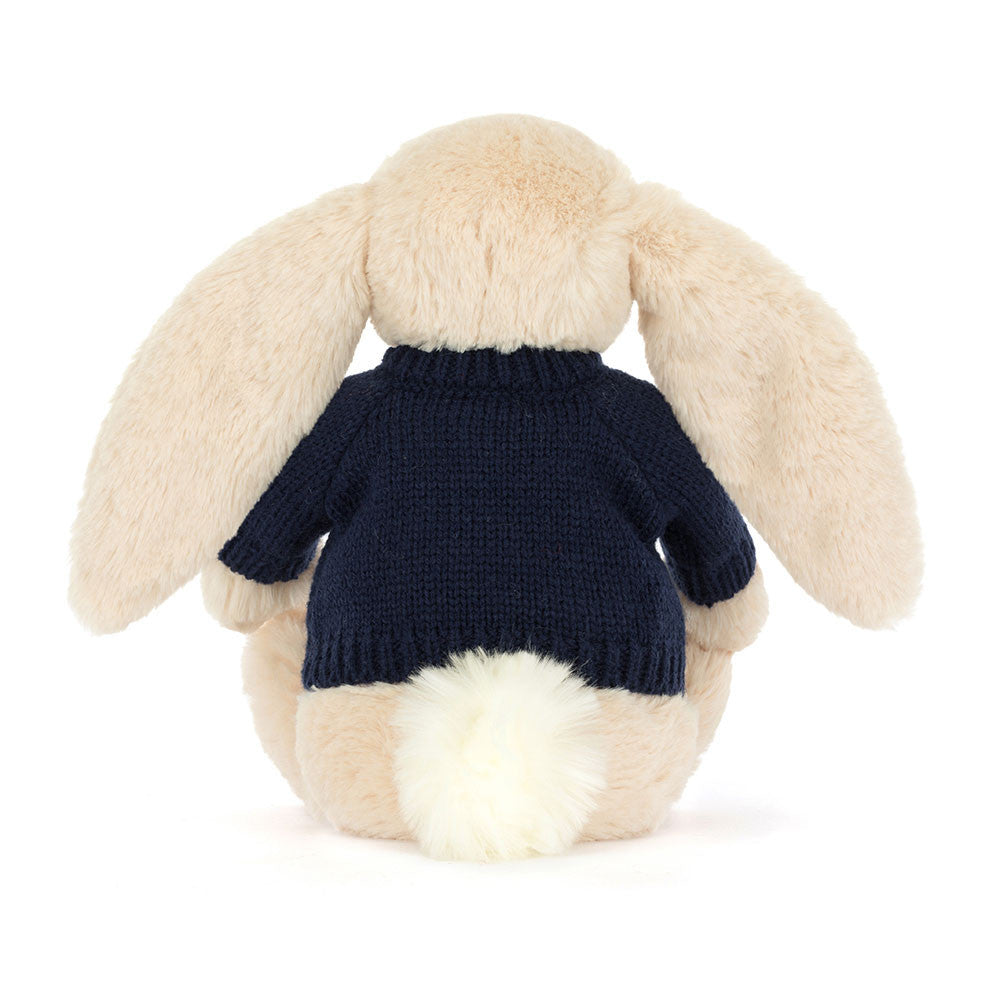 Bashful Luxe Bunny Willow with Personalized Navy Jumper