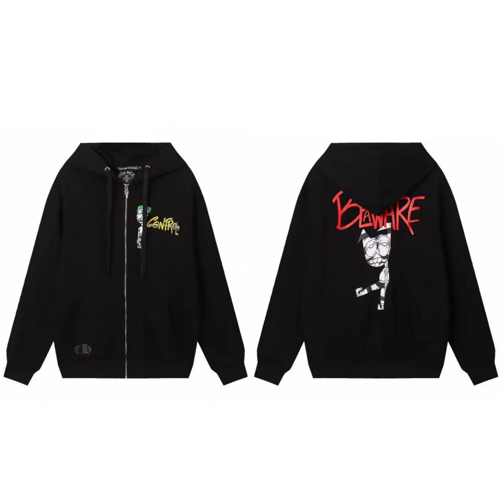 Chrome Hearts Horseshoe Sanskrit Cross Zip Up Hoodie Streetwear Unisex
