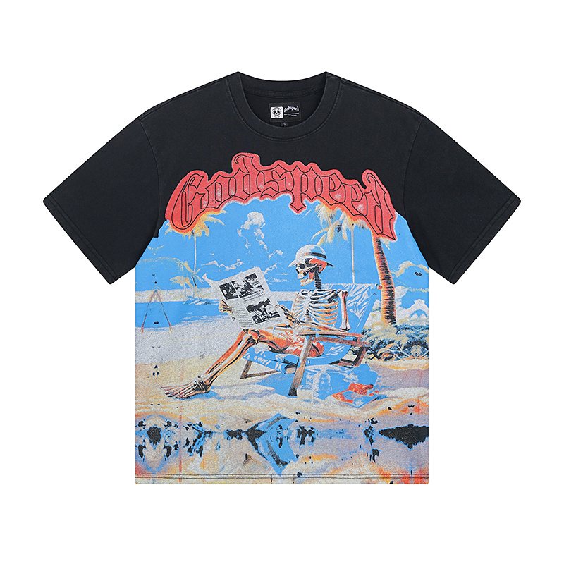 Godspeed Beach Skeleton Graphic T-Shirt
