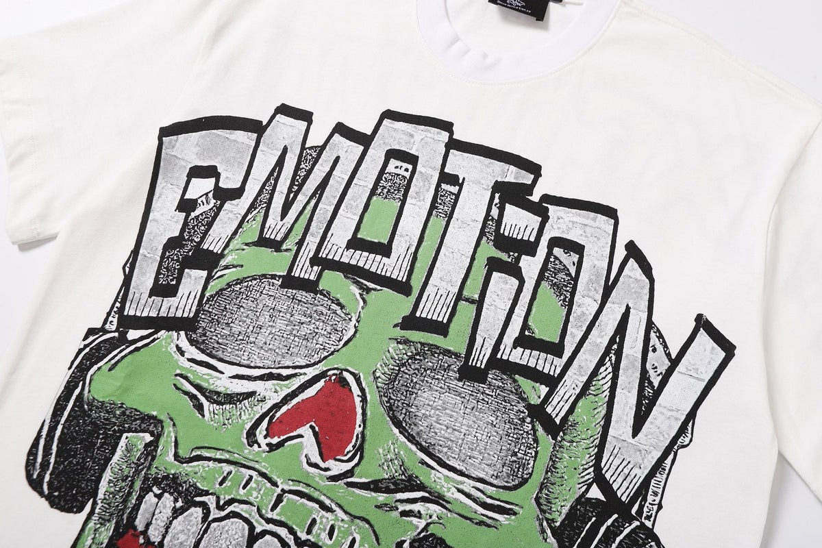 MIXED EMOTION Skull Headphones Graphic Short-Sleeve T-Shirt