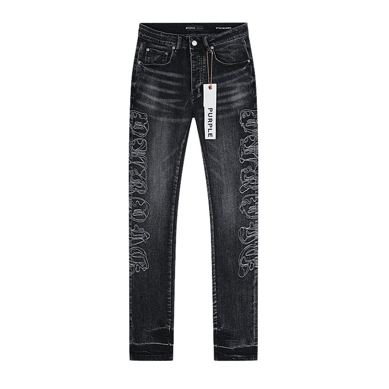 Purple Brand Washed Black Side-Leg Graphic Jeans