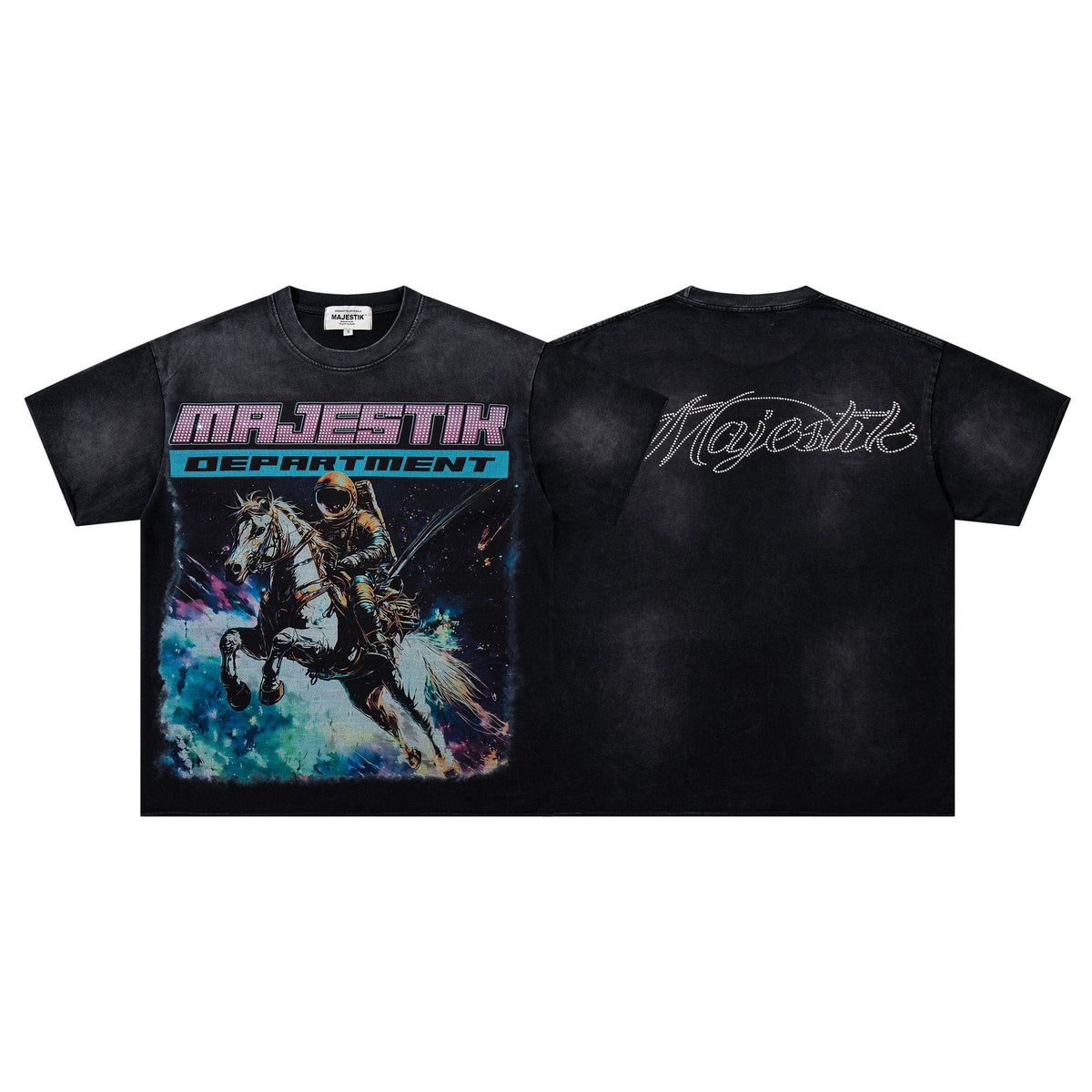 MAJESTIK Washed Black Horse Graphic T-Shirt