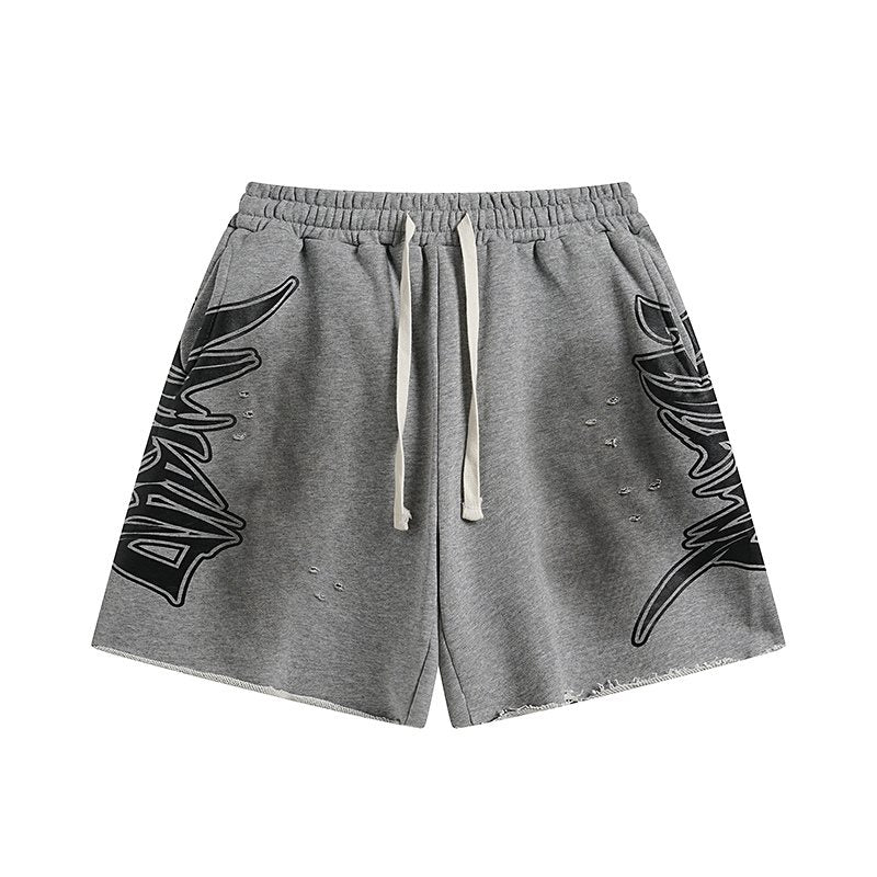 MIXED EMOTION Distressed Side-Graphic Sweat Shorts