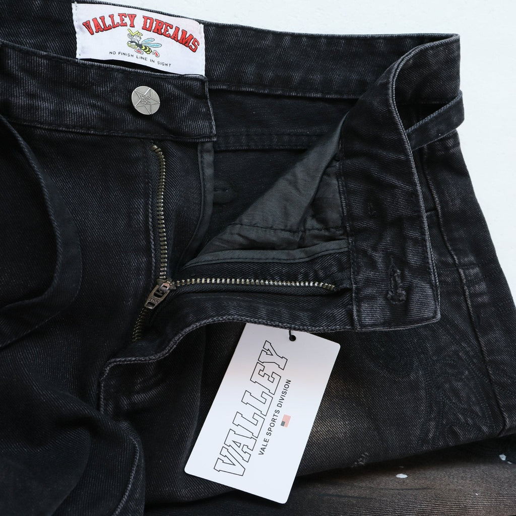 Valley Dreams Black Washed Splatter Wide-Leg Jeans