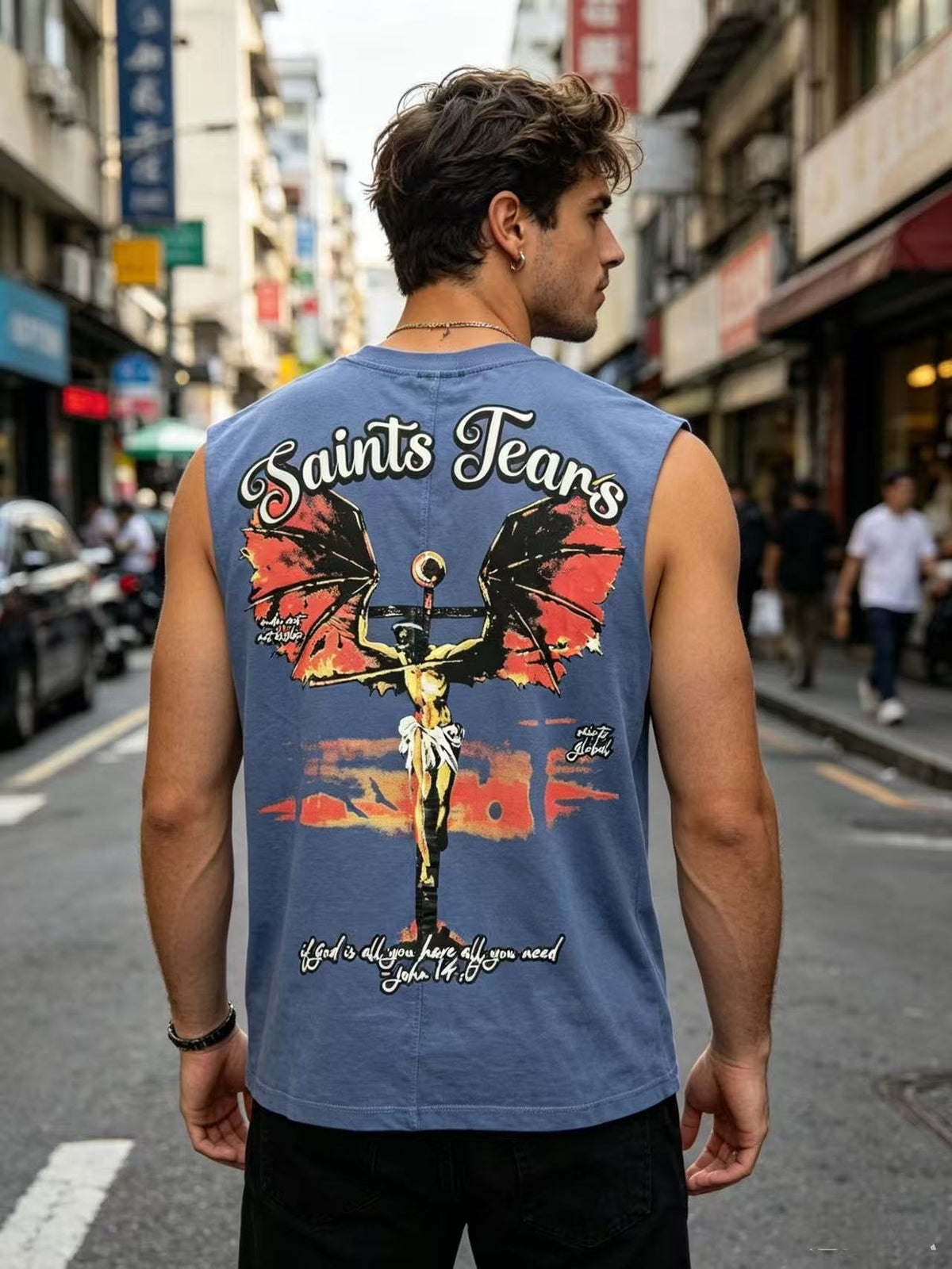 SAINT Tears & Crucifix Graphic Sleeveless T-Shirt