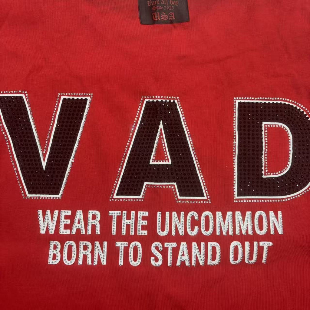 VARE ALL DAY Red Color Block Graphic T-Shirt