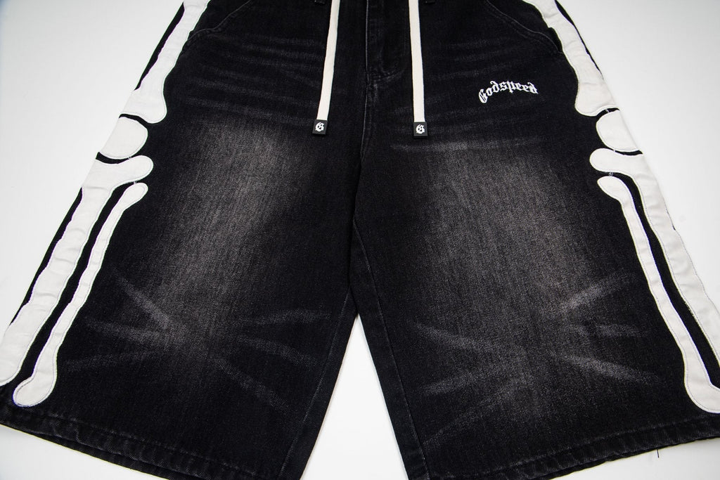 Godspeed Bone Applique Denim Shorts