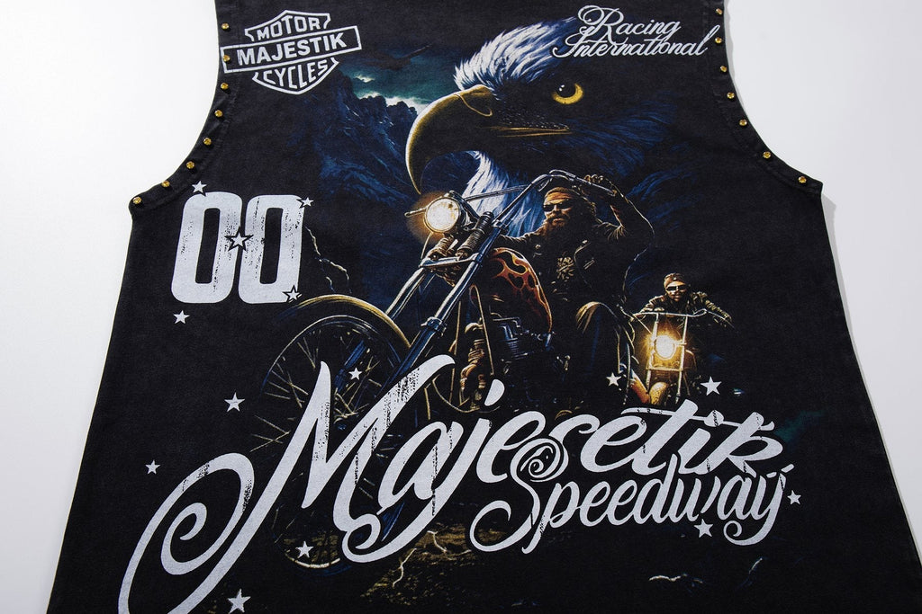 MAJESTIK Speedway Eagle Motorcycle Sleeveless T-Shirt