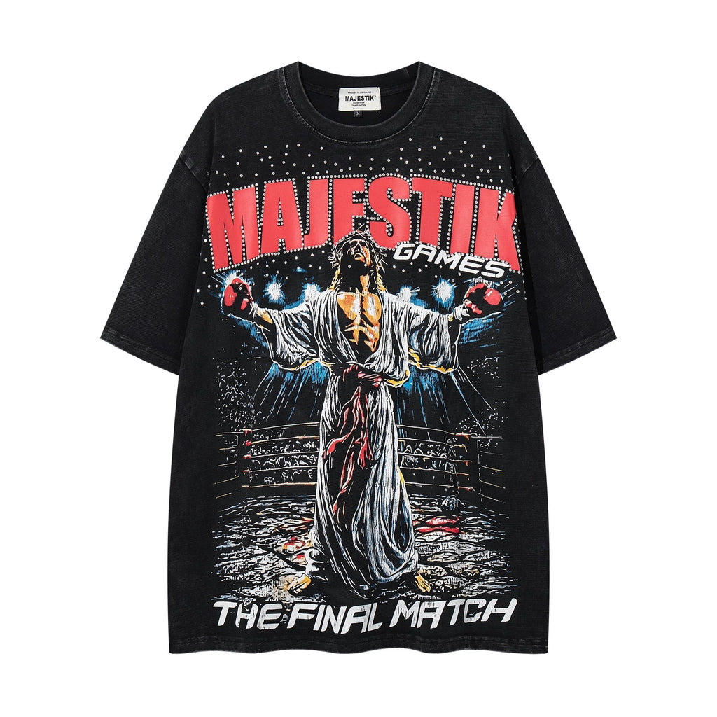 MAJESTIK Washed Black Graphic Short-Sleeve T-Shirt