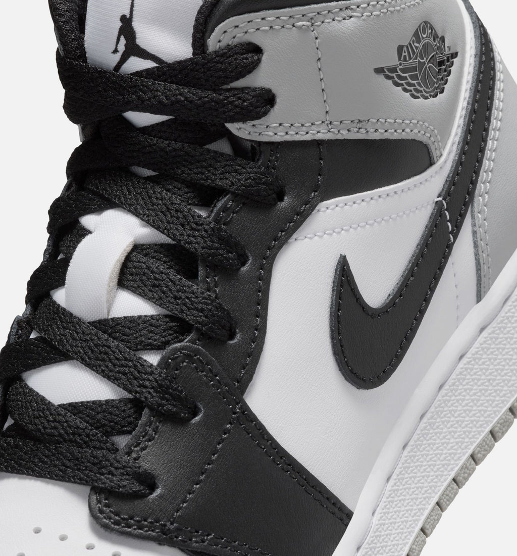 Air Jordan 1 Mid Grade School Lifestyle Shoes - White Light Smoke Grey Black
