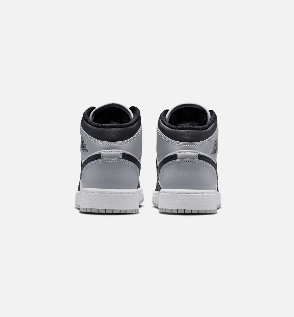 Air Jordan 1 Mid Grade School Lifestyle Shoes - White Light Smoke Grey Black