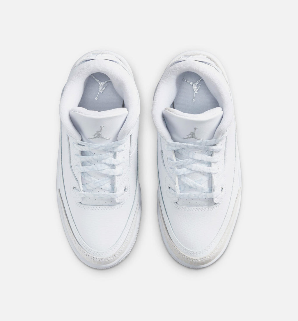 Air Jordan 3 Retro White And Silver Preschool Lifestyle Shoes - White/Metallic Silver