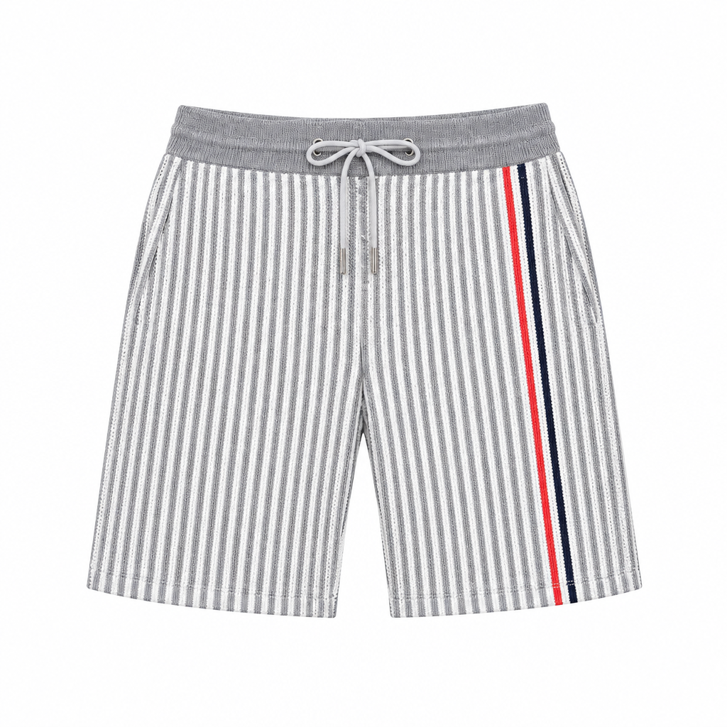 Thom Browne Style Four-Bar Stripe Knit Shorts