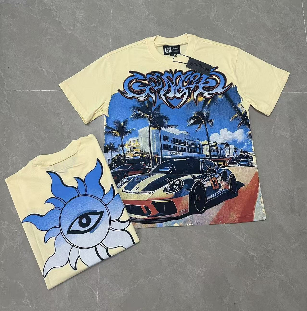 Godspeed Eye Sun Car Palm Graphic T-Shirt