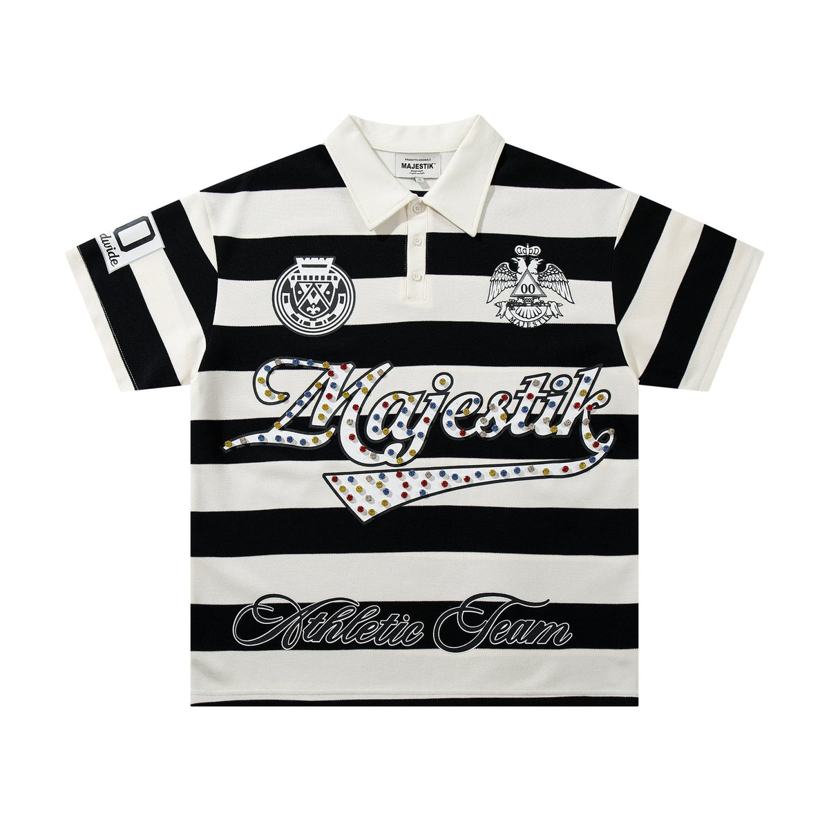 MAJESTIK Striped Crest Graphic Polo Shirt