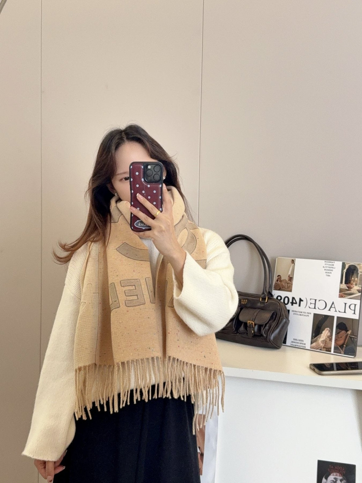 Chanel Graphic Fringed Scarf