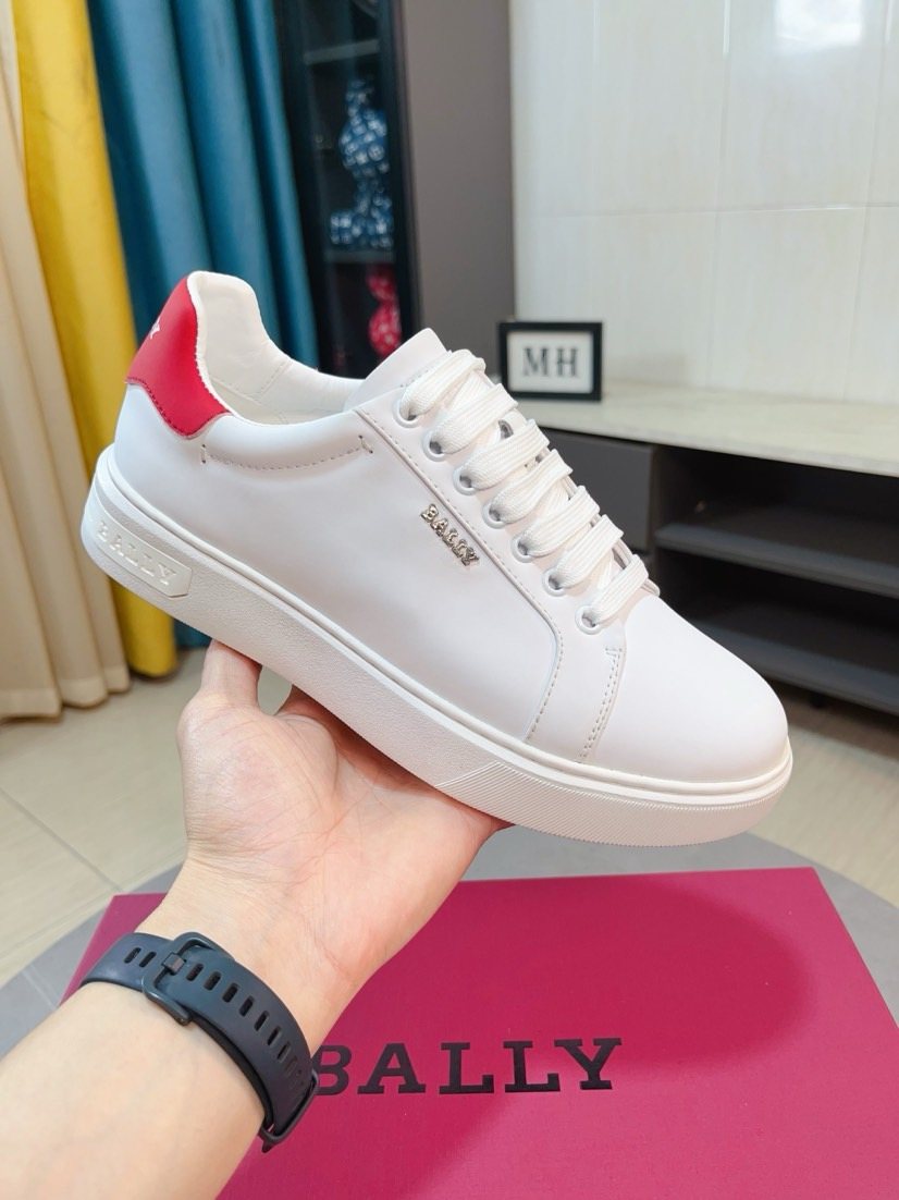 Bally White Red Heel Low-Top Sneakers