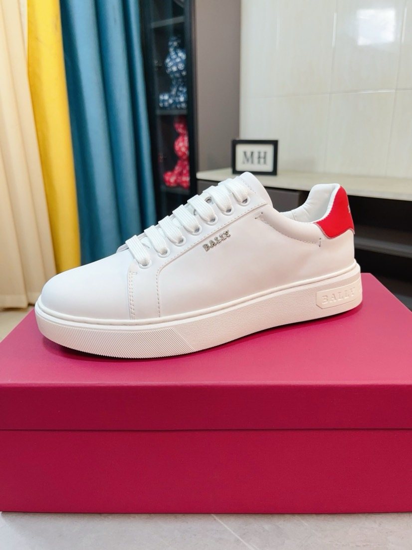 Bally White Red Heel Low-Top Sneakers