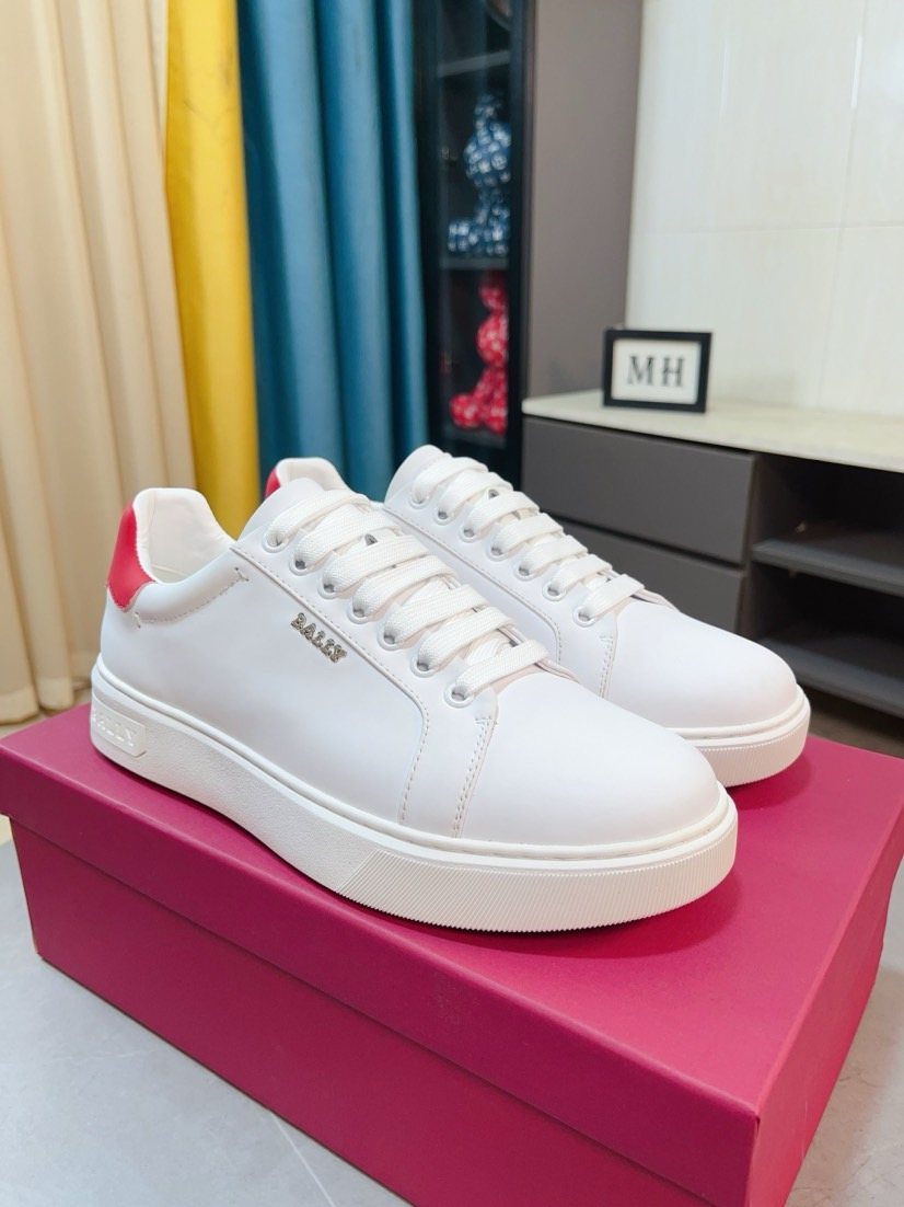 Bally White Red Heel Low-Top Sneakers