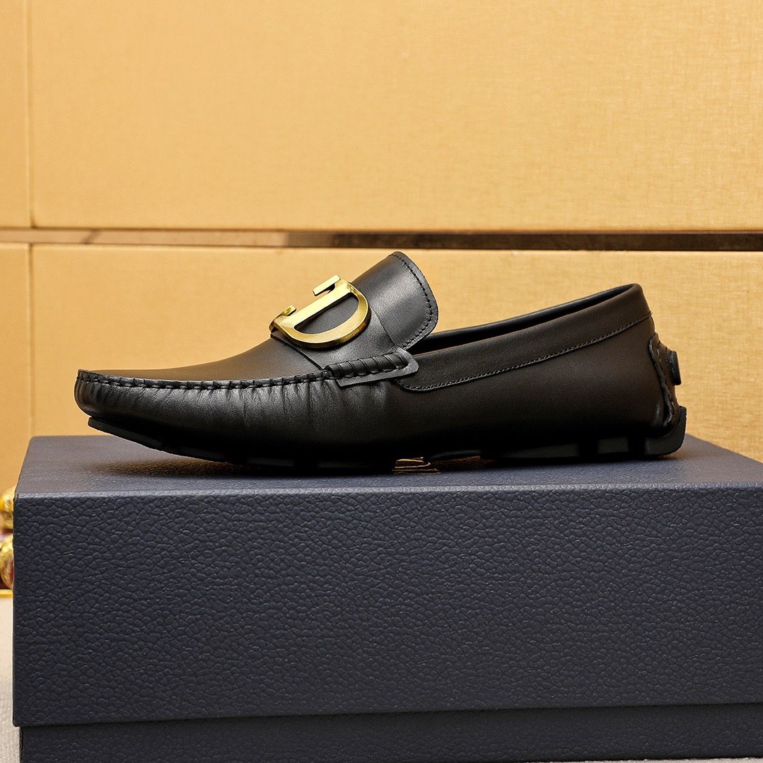 Dior Black Gold-Tone Hardware Loafers