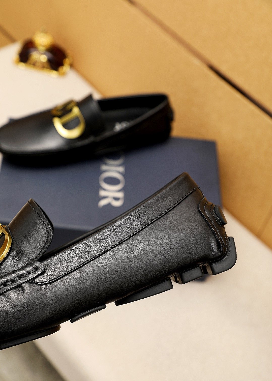 Dior Black Gold-Tone Hardware Loafers
