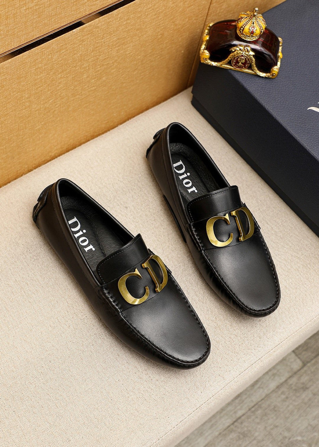Dior Black Gold-Tone Hardware Loafers