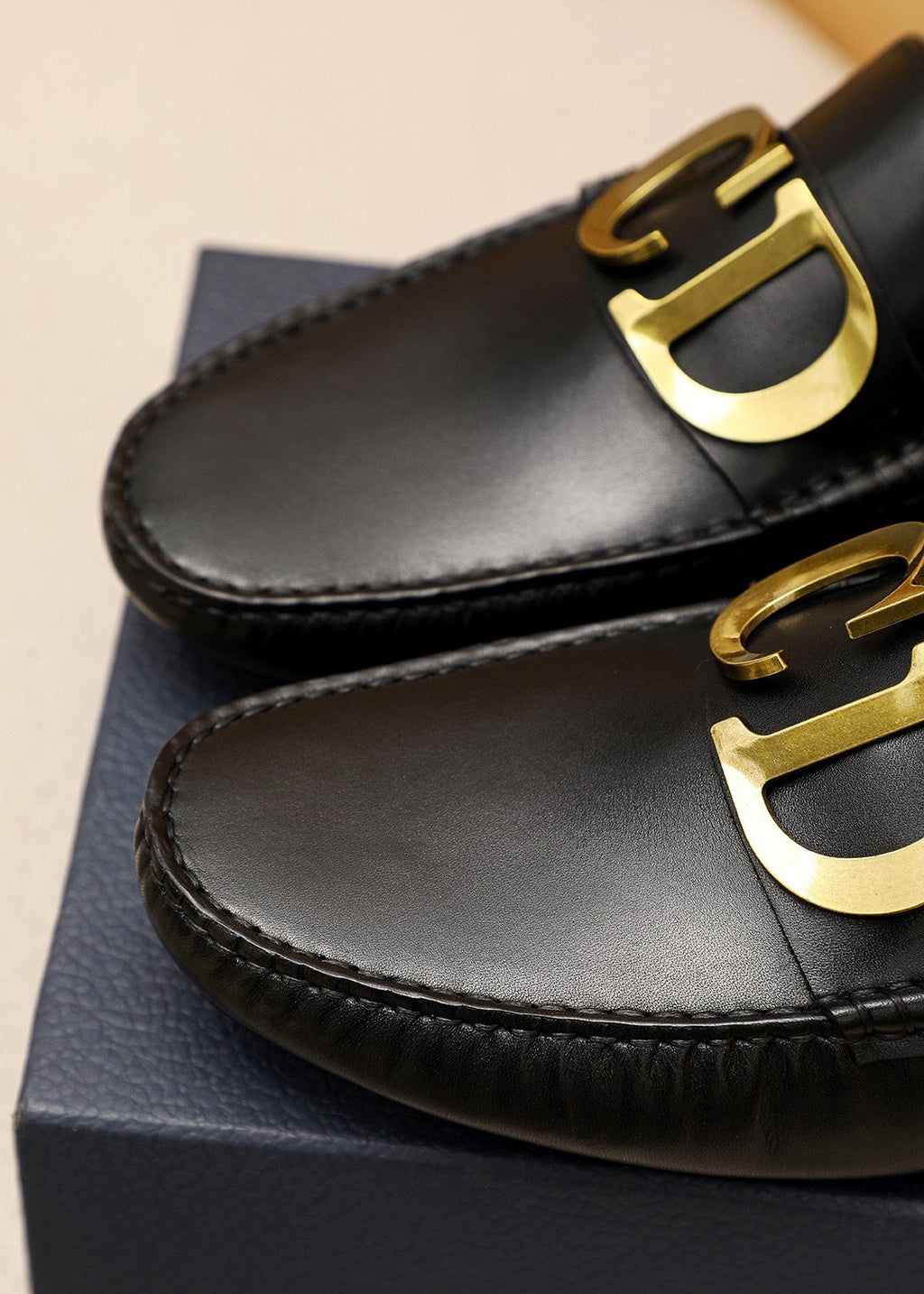 Dior Black Gold-Tone Hardware Loafers