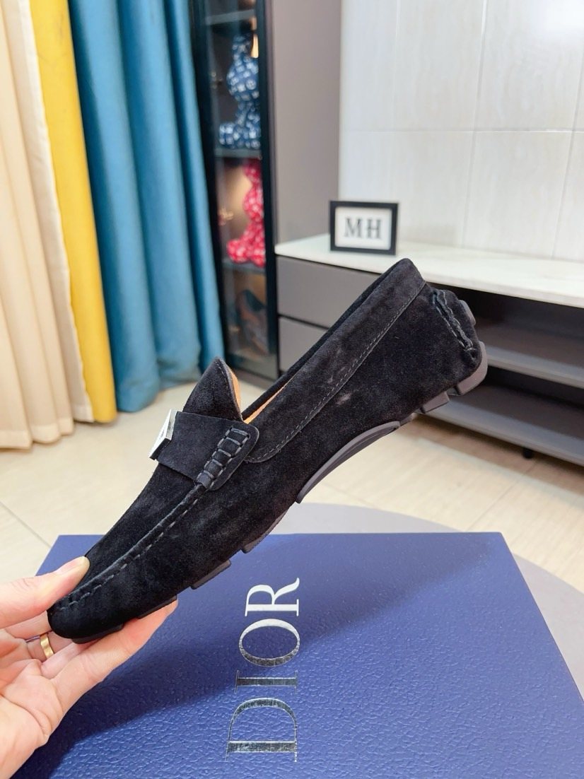 Dior Black Textured Slip-On Loafers