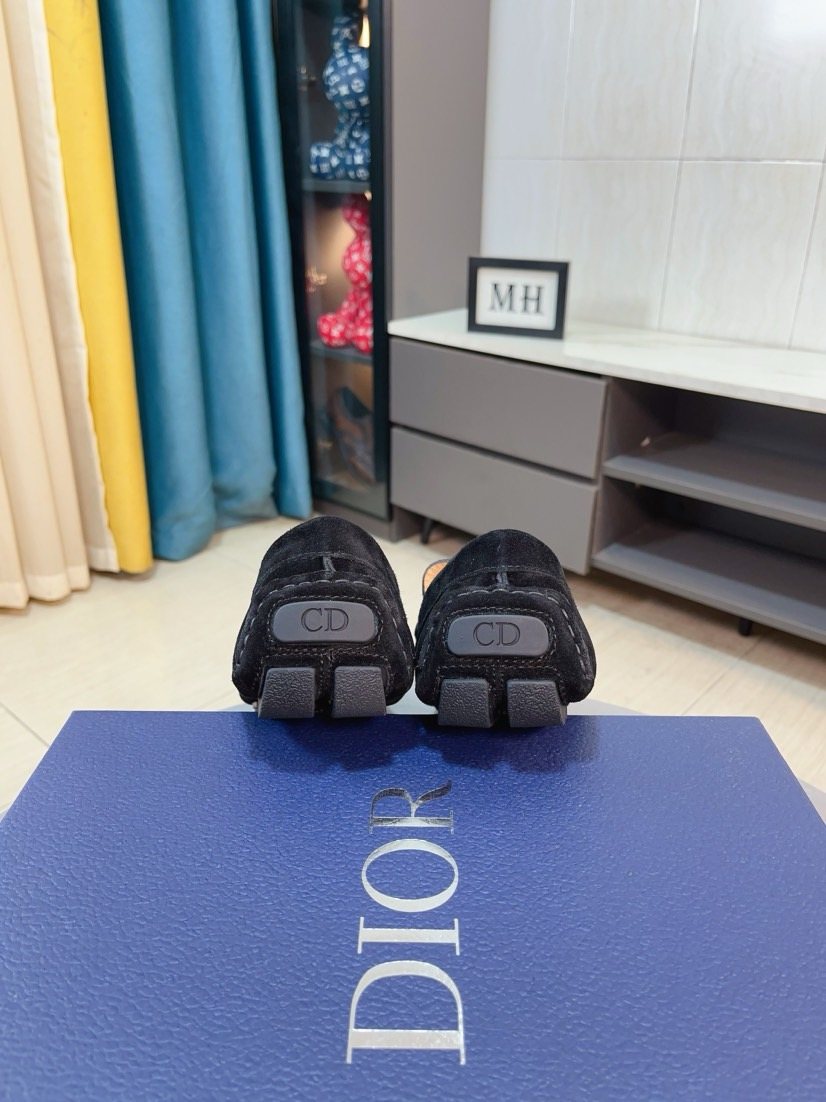 Dior Black Textured Slip-On Loafers