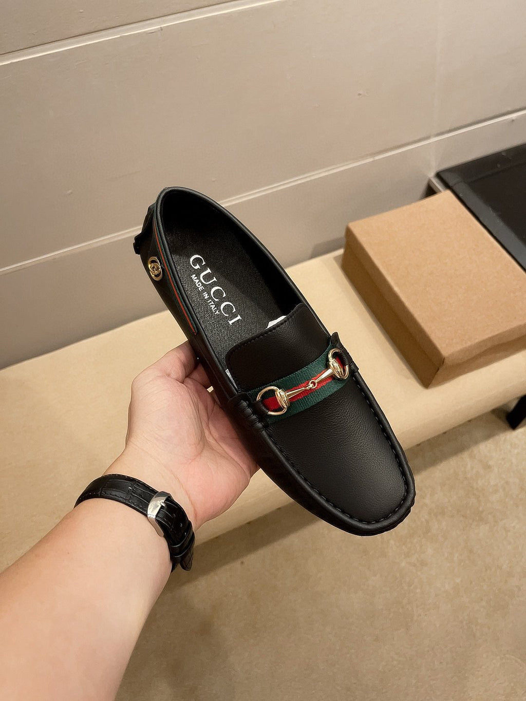 Gucci Black Web Buckle Loafers