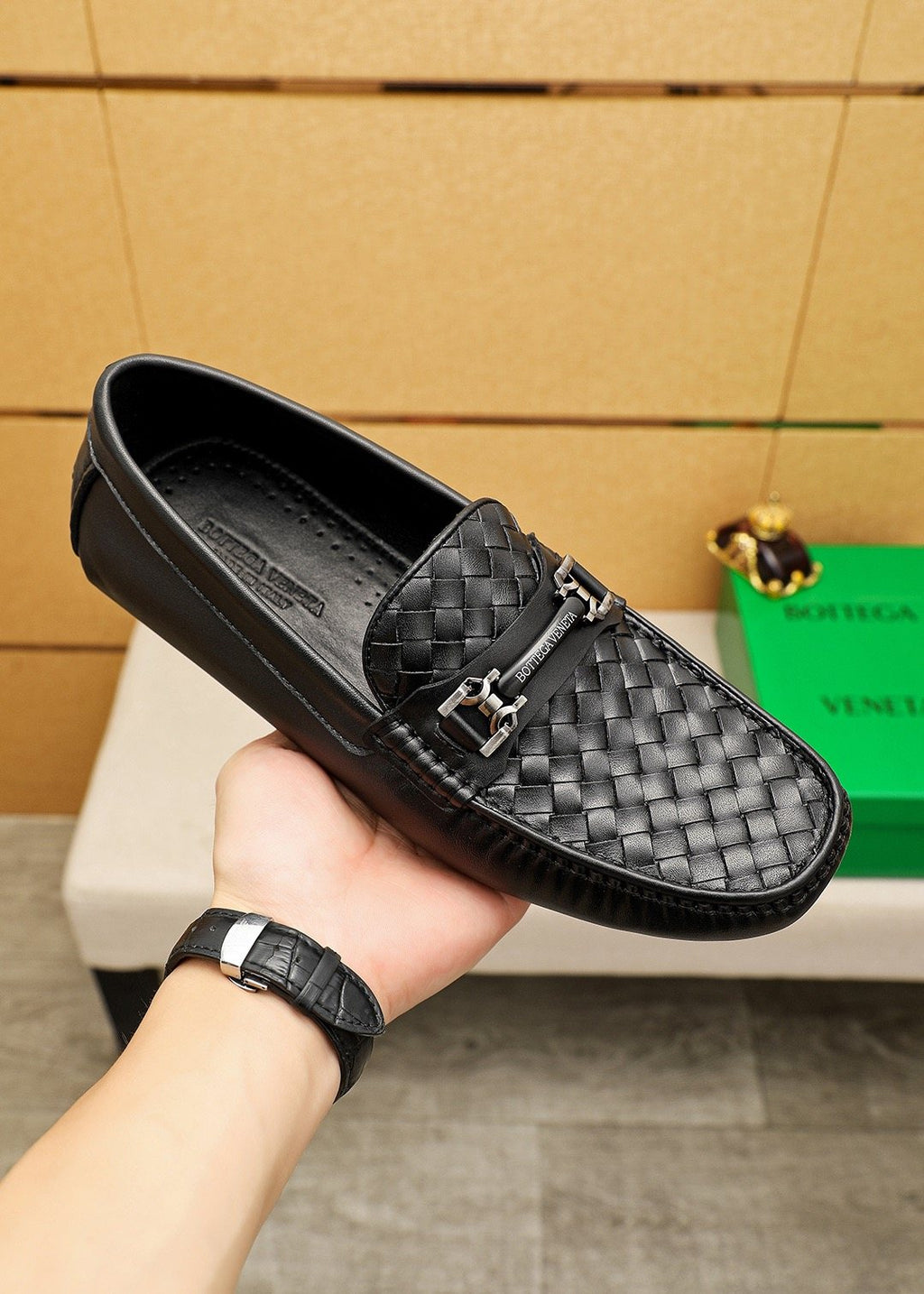 Bottega Veneta Black Woven Slip-On Loafers