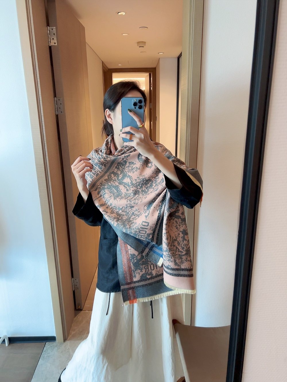 Dior Toile Pattern Fringe Scarf
