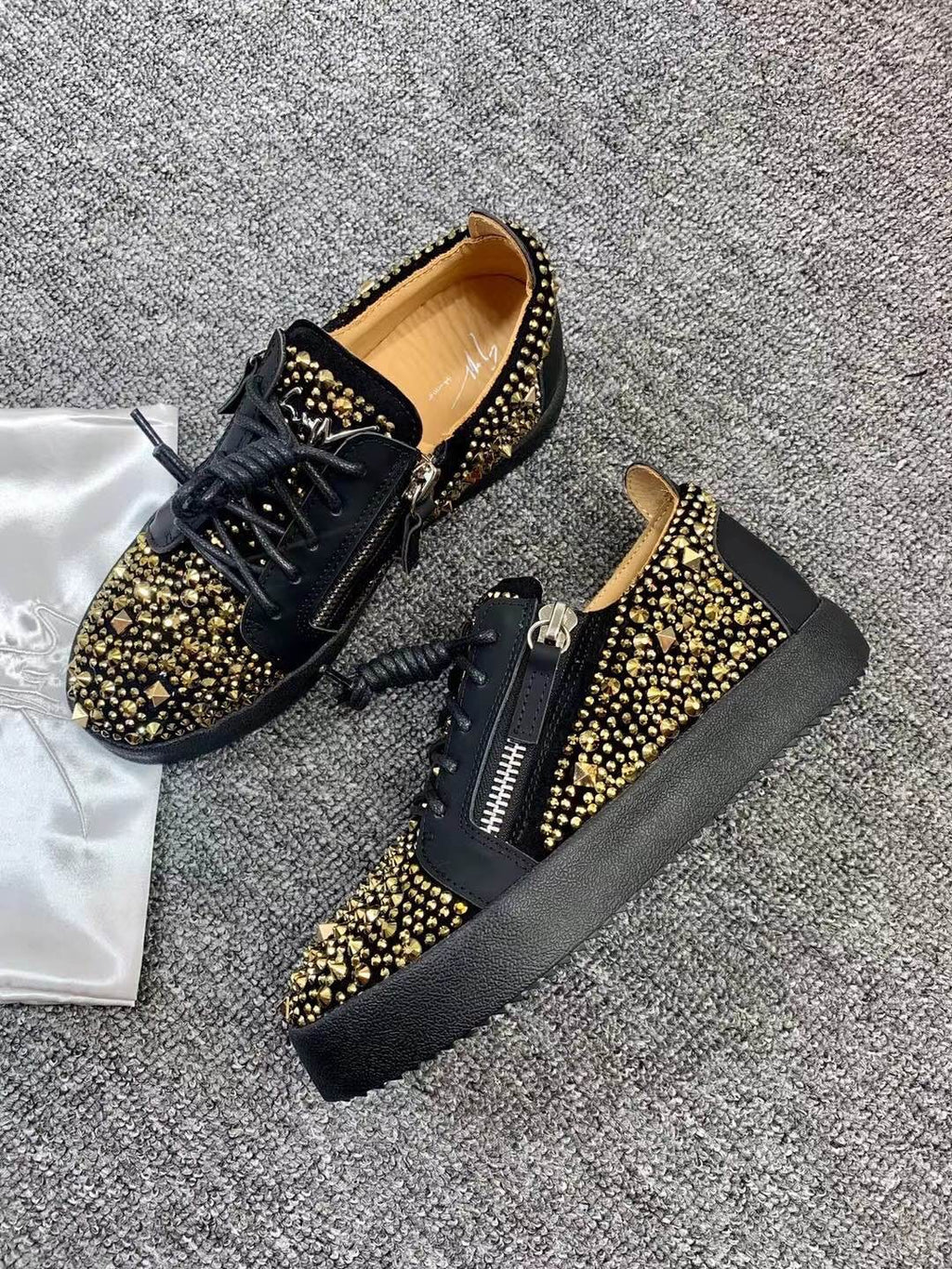 Giuseppe Zanotti Black Gold Stud Sneakers